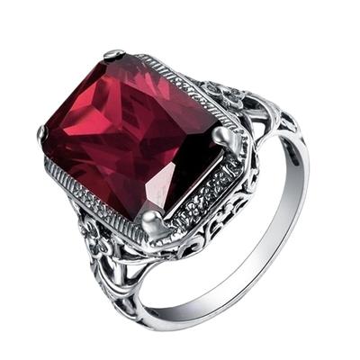 Vintage Created Ruby Engagement Ring Gemstone Silver Ring Jewelry for Women Wedding Party Anniversary Gift