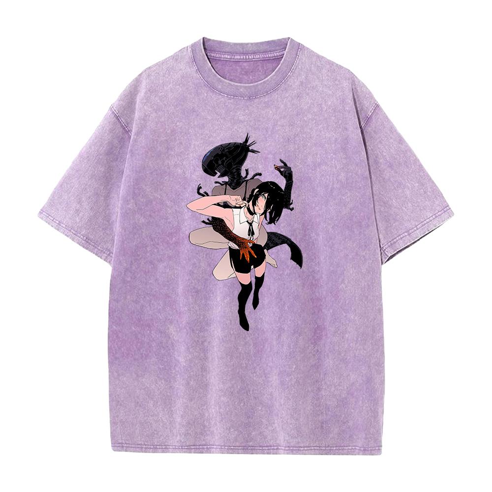 Reze Chainsaw Man Tričko Manga Grafické Tričko Pánské Dámské Oblečení Harajuku Krátký Rukáv Bavlněné Tričko Vintage Prané Tričko