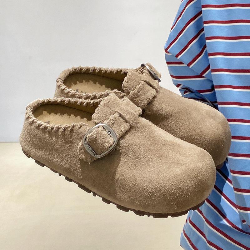 

Inner heightening Maillard coffee color retro one-pedal Love Muller thick bottom heightening bag head lazy boken half drag woman 40