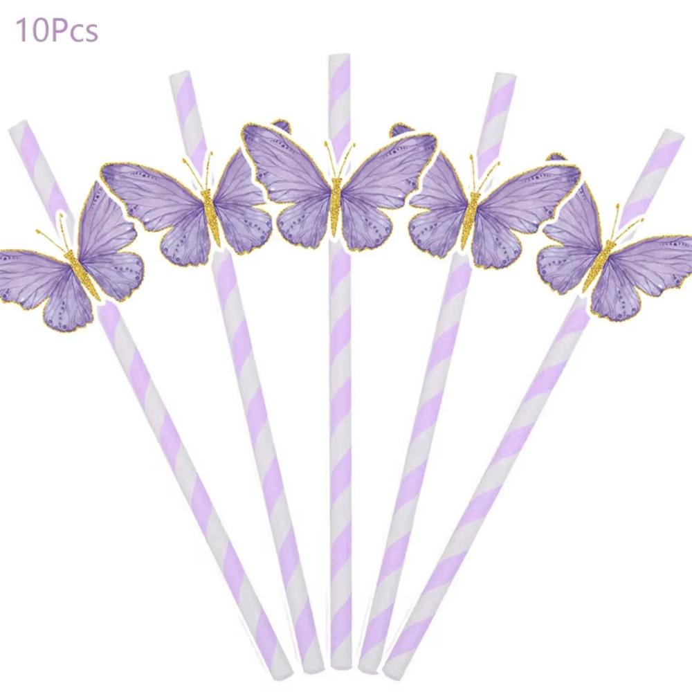 Purple Butterfly Party Supplies Disposable Tableware Set Paper Plates Cups Napkins Banner Girl Happy Birthday Baby Shower Decor