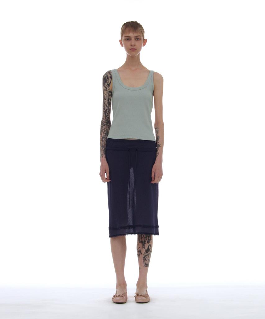 Partimento Woman Pwc Lace Trim Overlay Midi Skirt_Navy