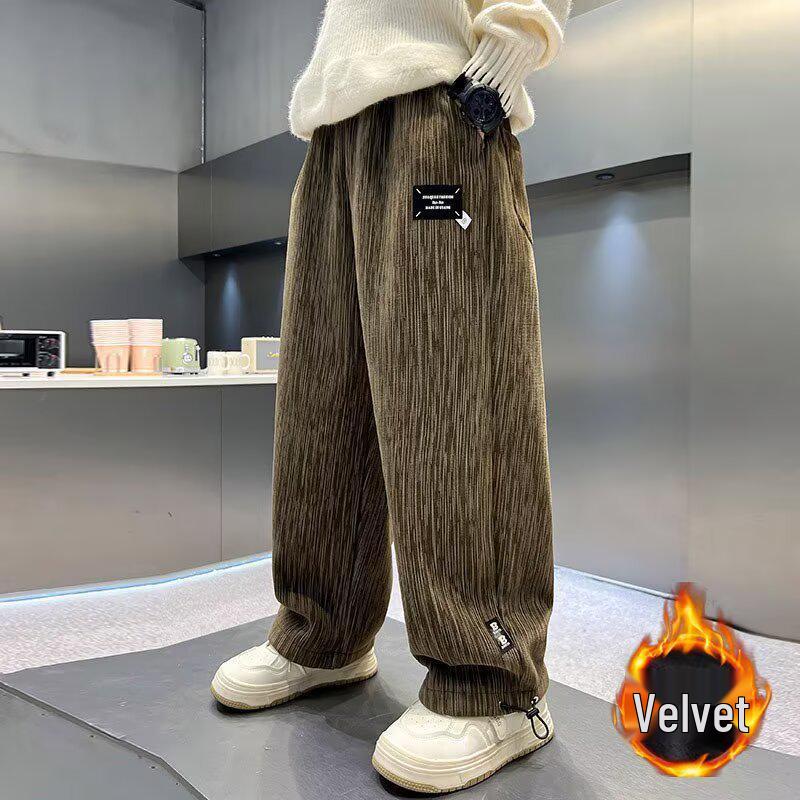 Boys' Spring/Autumn 2025 Velvet Sports Pants: Trendy, Loose Street-Style for Kids