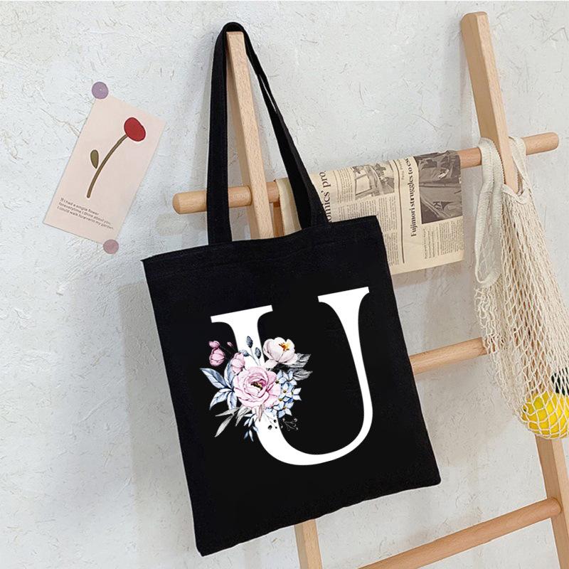 Alphabet24 Letter Print Student Portable Canvas Bag Tote Bag Large Capacity Messenger Bag