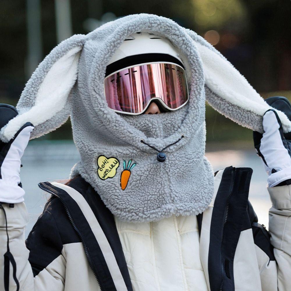 Drawstring Masks Hood Beanies Cartoon Fleece Pullover Cap Rabbit Ear Balaclava Hat  Girls