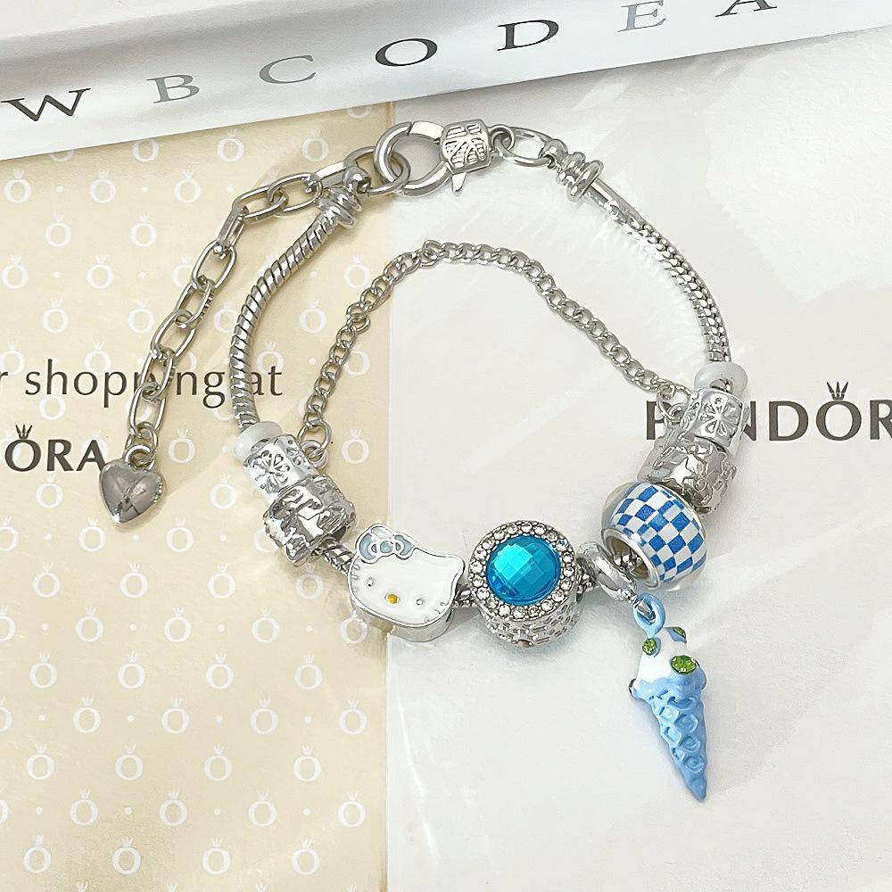 Hello Kitty Rosa Pandora Armband - Niedliches Cartoon-Katzen-Charme-Bügelarmband Schmuck