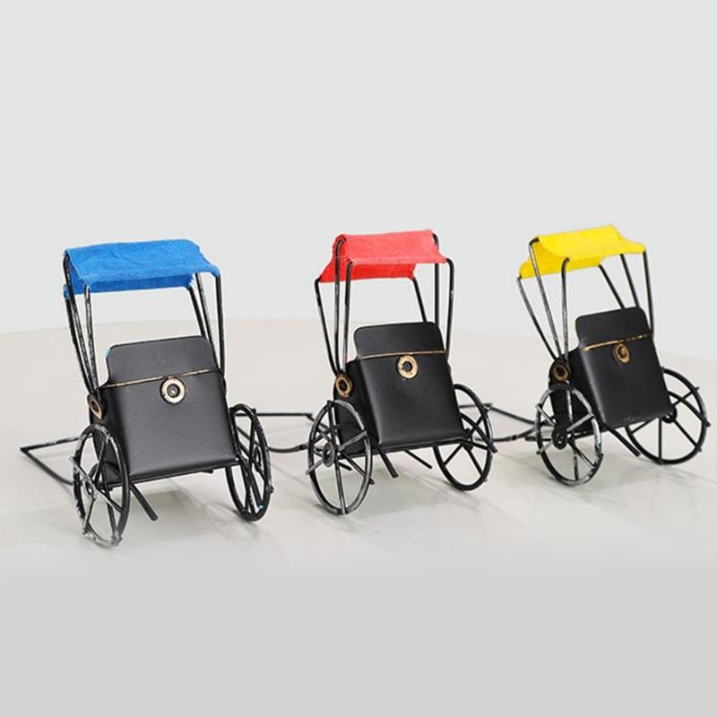 Retro Rickshaw Statue Iron Rickshaw Sculptures Vintage Rickshaw Model Tabletop Ornament Decorative Rickshaw Model