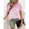 Tops Women's Elegant Round Neck Striped Contrast Short-sleeved Sweater