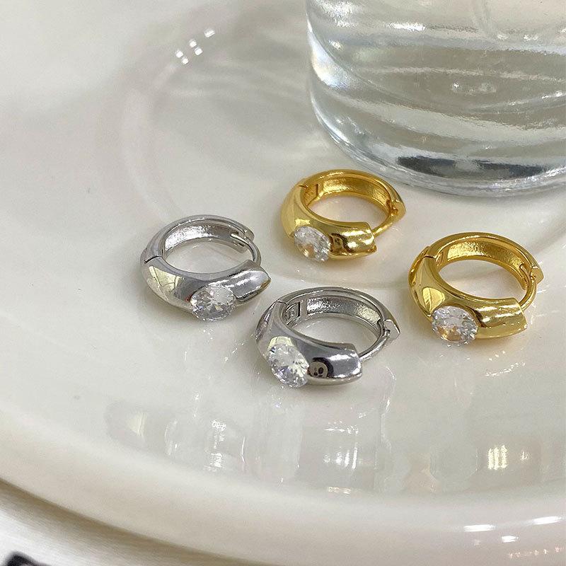 Leichter Luxus High-End Einzelner Diamant Zirkon Ohrstecker Temperament Vielseitige Ohrringe Neujahrsneuer Stil