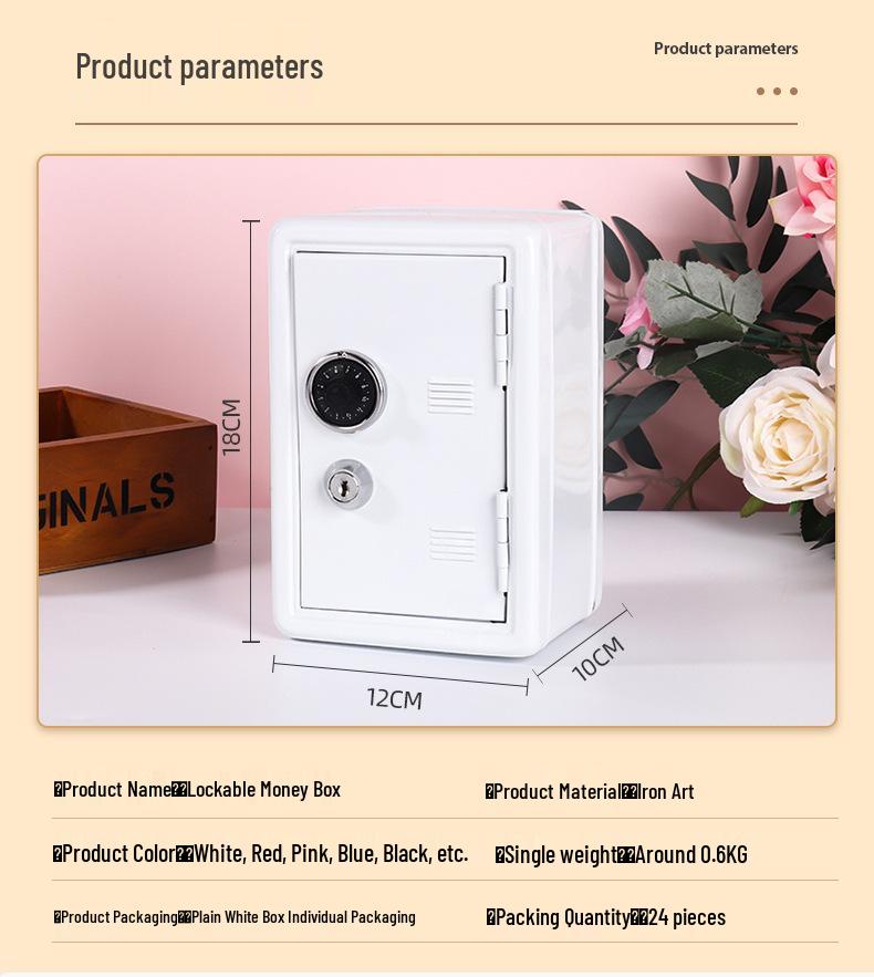 Children's Metal Piggy Bank with Lock - Mini Safe Change Storage Box