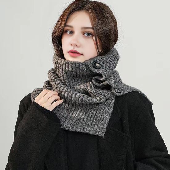 Fake Collar Soft Knitted Turtleneck Pullover Shawl Solid Color Buttons Closure Women Warm High Collar Neck Warmer