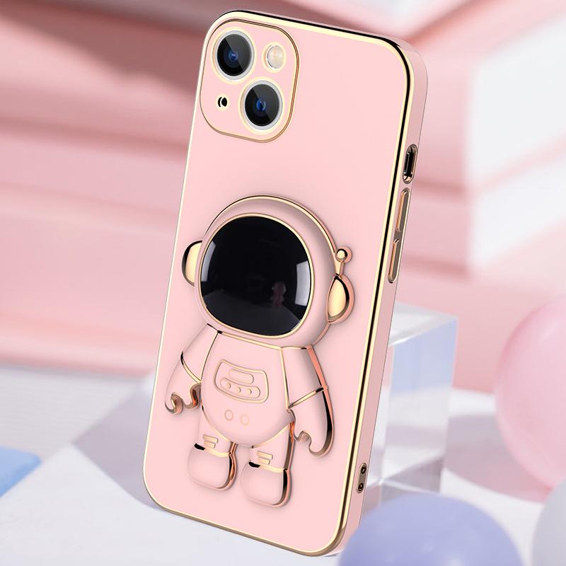 Luxury Chic 3D Astronaut Plating Phone Case For iPhone 15 14 13 12 11 Xs Pro Max Mini X 8 7 Plus SE Portable Holder Stand Cover