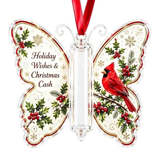 Geschenke für Familie Freunde Schmetterling Bargeldgeschenk Schmuckstück, Weihnachts-Geldhalter Hängende Dekoration mit festlichem Urlaubs-Haus-Druck, Acryl-Baum-Anhänger