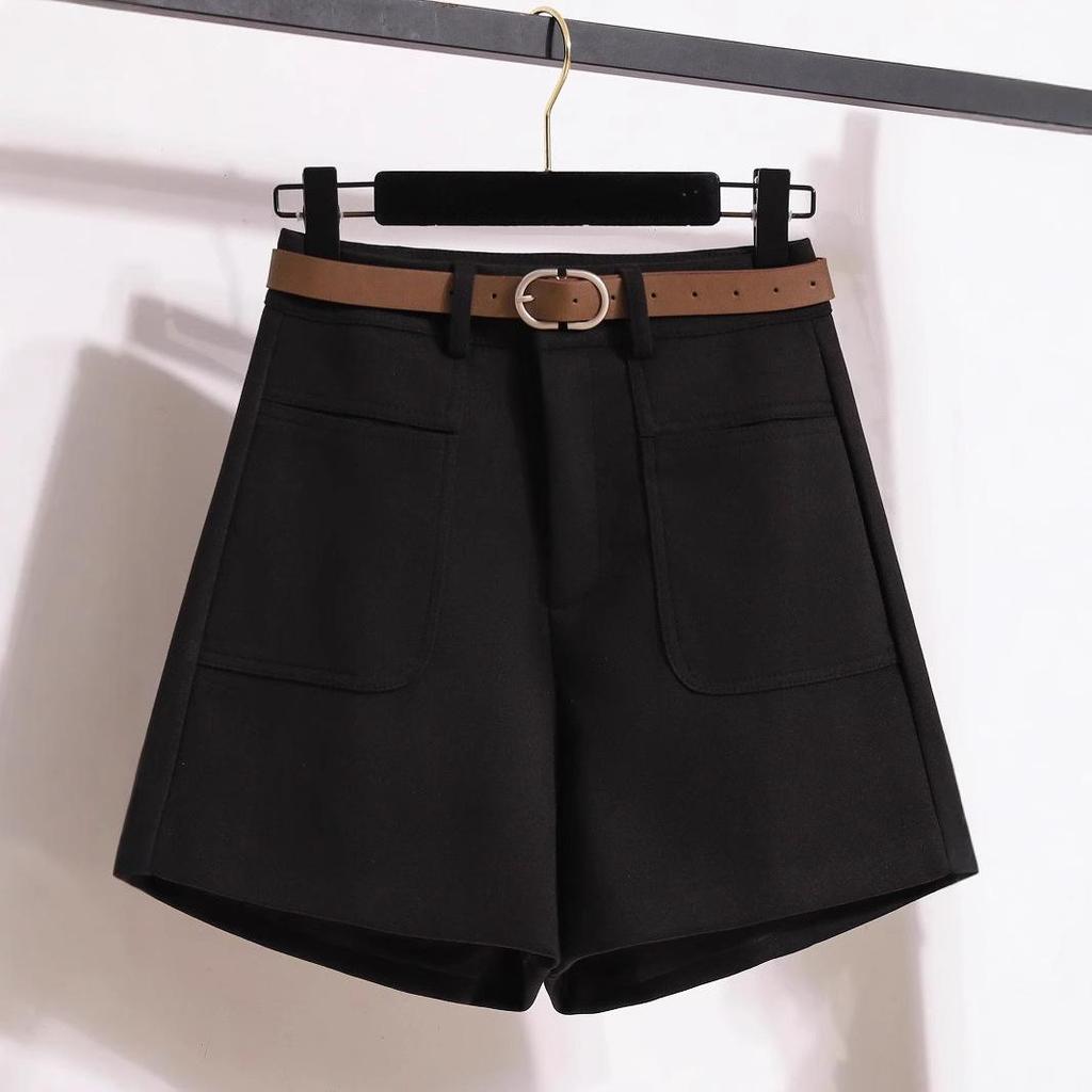 Spodenki A-line z mieszanki wełny z wysokim stanem dla kobiet petite – Jesienno-zimowe casualowe kuloty z szerokimi nogawkami dla efektu wydłużenia nóg.