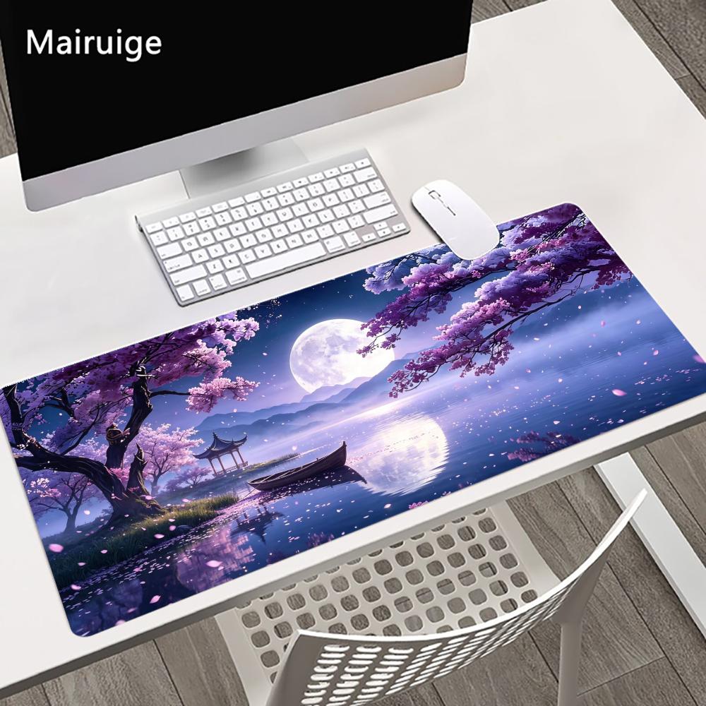 Cherry Blossom Moon Large Size Anti-slip Rubber Mouse Pad Gaming Desk Mat Keyboard Mat For Office Home Computer Stitched Edge