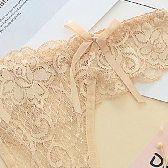 Dámské Tanga Květinové Výšivka Průhledné Krajkové Kalhotky Dekor s mašlí Nízký pas Elastické Svatební Noční Ložnice Dámské spodky