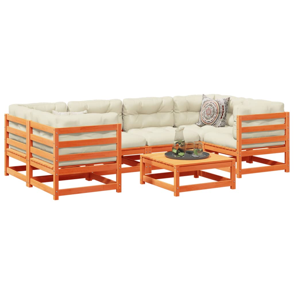 7 Piece Garden Sofa Set with Cushions Wax Brown Pine Wood