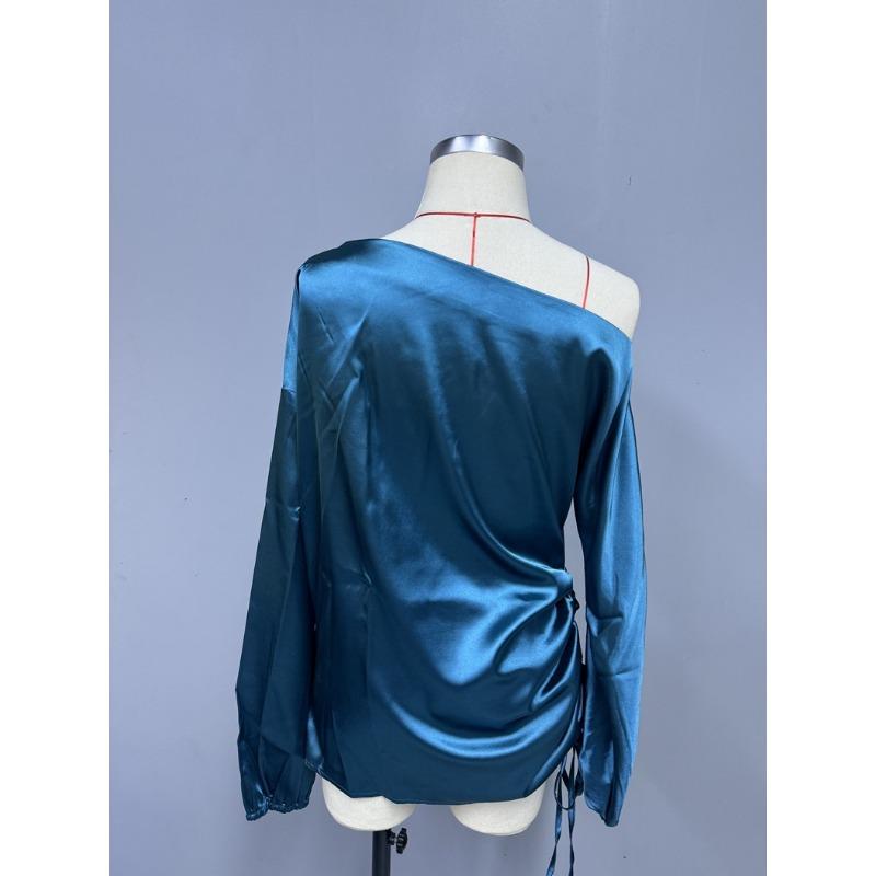 Women's Spring Fashion New Asymmetrical Diagonal Collar Long Sleeve Top