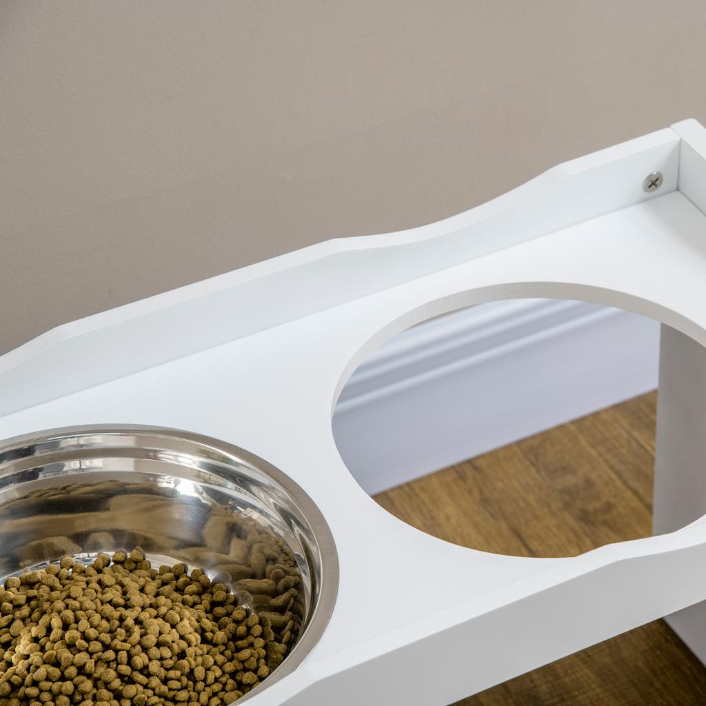 Feeding station, bowl stand, 2 feeding bowls of 2 liters each, stainless steel, for large dogs, white, 63 x 30 x 24cm
