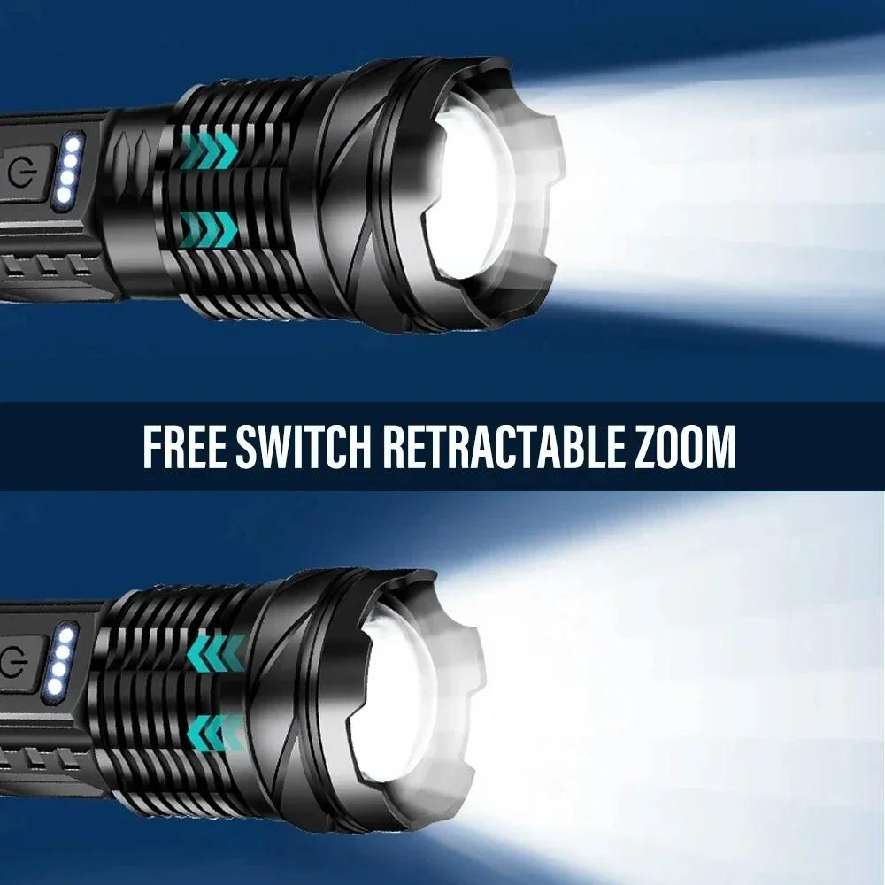 Powerful LED Flashlights Type-c Rechargeable Telescopic Zoom Tactical Torch Built-in Battery for Camping Emergency Lamp