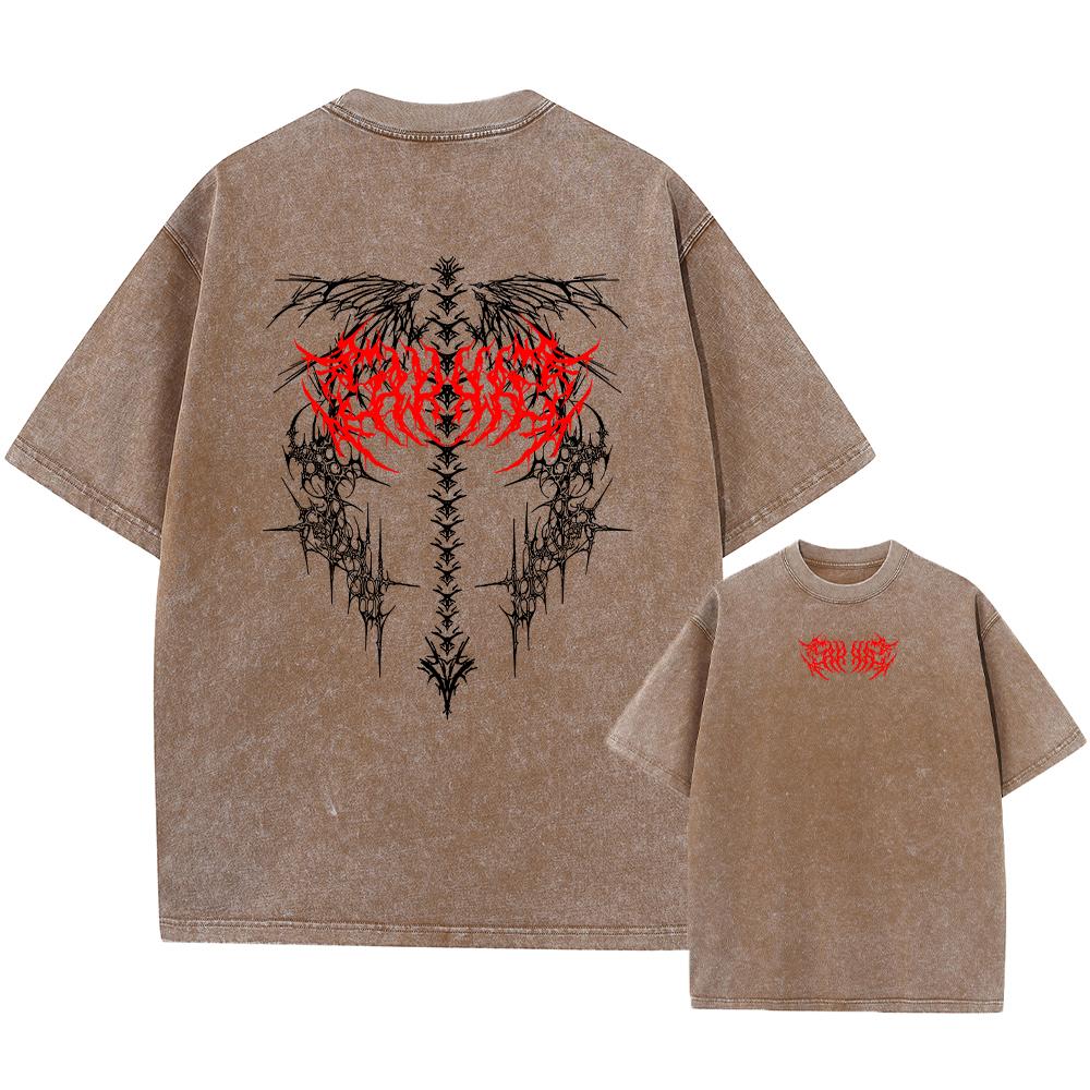 Mens Gothic Print Retro Washed TShirt Summer Trendy Fashion Loose Short Sleeve Suitable For Daily Commute And Casual Wear