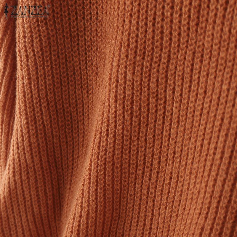 ZANZEA Women Autumn Sweaters Round Neck Long Sleeve Knitted Pullover Jumpers