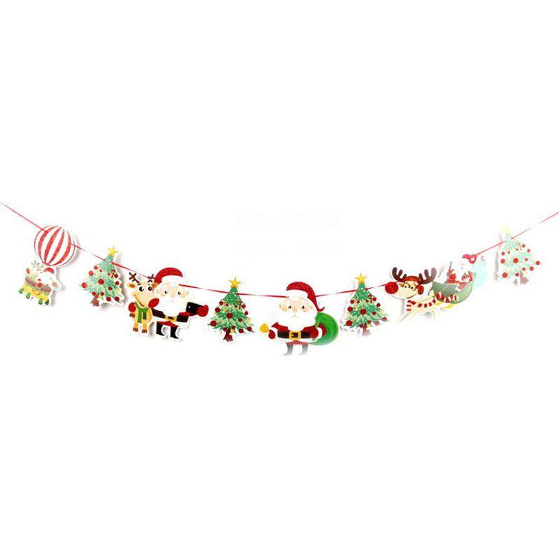 Christmas Banner Merry Pennant Hanging Flag Bunting Santa Claus Reindeer Snowman