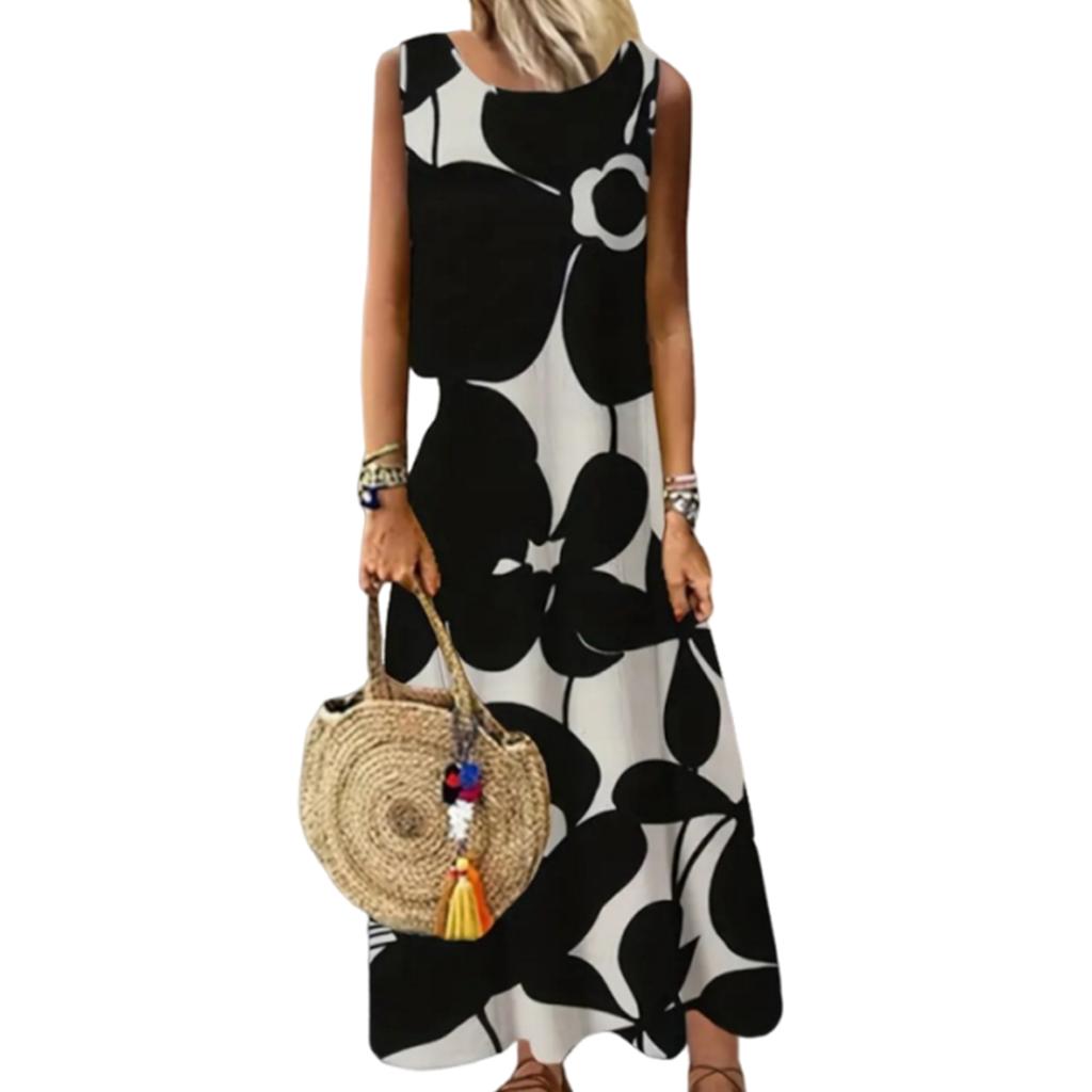 Women's Fashion Printed Round Neck Sleeveless Vacation Casual Dress