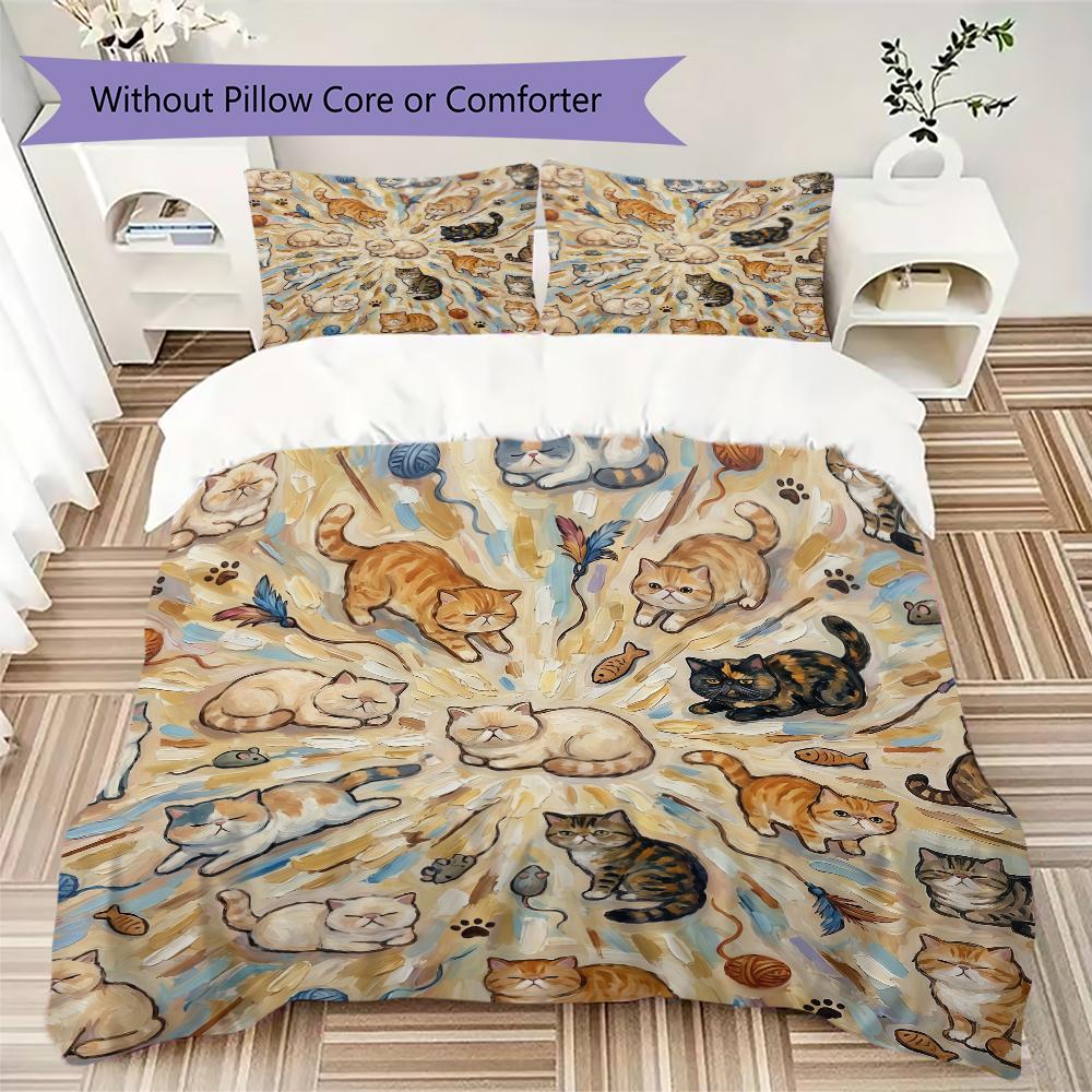 Vibrant Mandala Cats Pattern Bedding uilt Set uilt Cover Pillowcase Home Decoration Birthday Gift (1 * duvet cover + 2 * pillowcase without core)