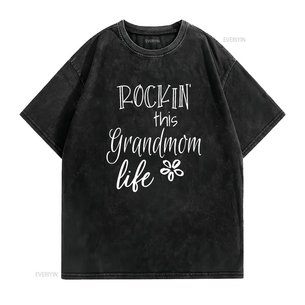 Rockin This Grandmom Life Special Grandma T Shirt Vintage Washed Casual Versatile Streetwear Graphic Unisex Stretched Stylish