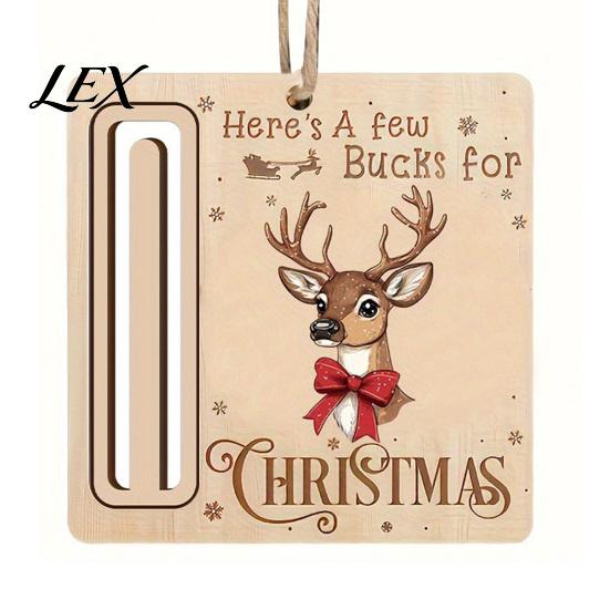 Personalized Cash Gift Tags Rustic Santa Reindeer Money Holder Ornament, Wooden Card Reusable Holiday Clip with Slot, Christmas Tree Hanging