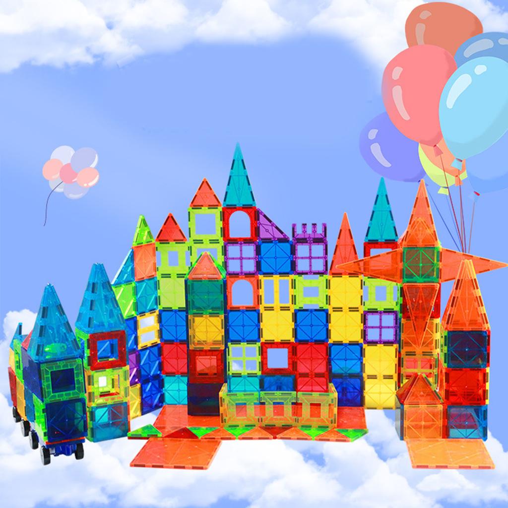 60 Pcs Magnetic Construction Toy Set Clear 3D Building Stacking Blocks Playboards Educational Toys