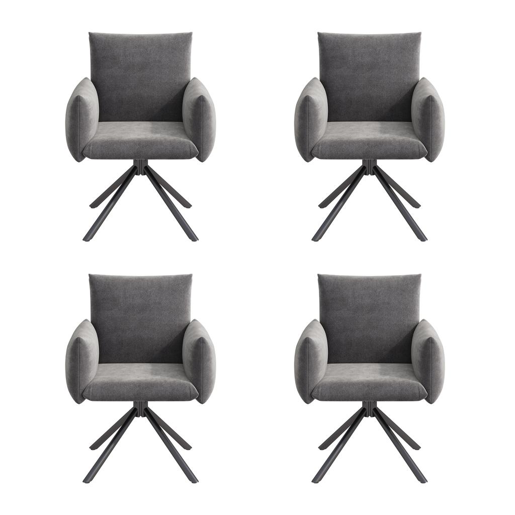 4 Dining Chairs Set, Upholstered Armchair with 4 Metal Legs, 360 Degrees Swivel Chair, Living Room Bedroom Chair, Desk Chair, Lumbar Support, Velvet