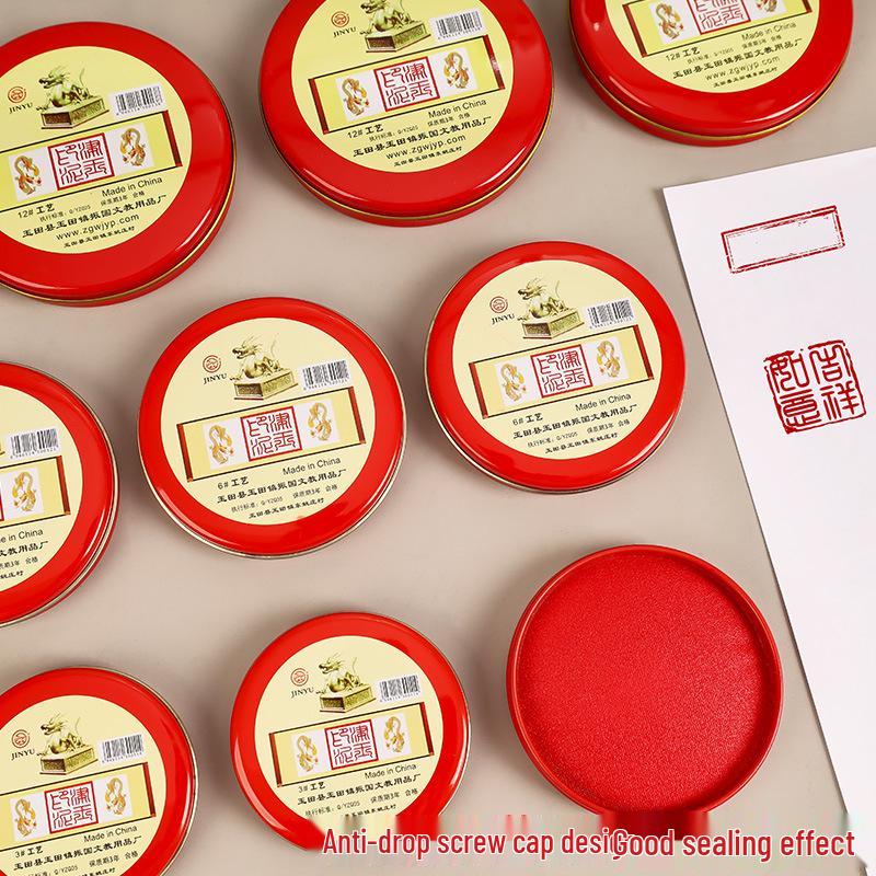 Creative Round Tin Quick-Drying Red Ink Stamp Pad for Office Use, Sizes 3#, 6#, and 12#