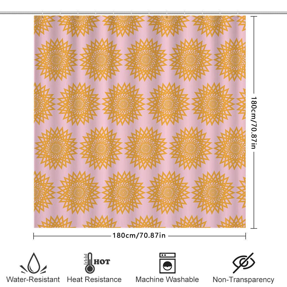 Sunflower Mandala Shower Curtain Pink Yellow Floral Design For Bathroom Decor Polyester Waterproof Bath Rug Liner With Hooks Set