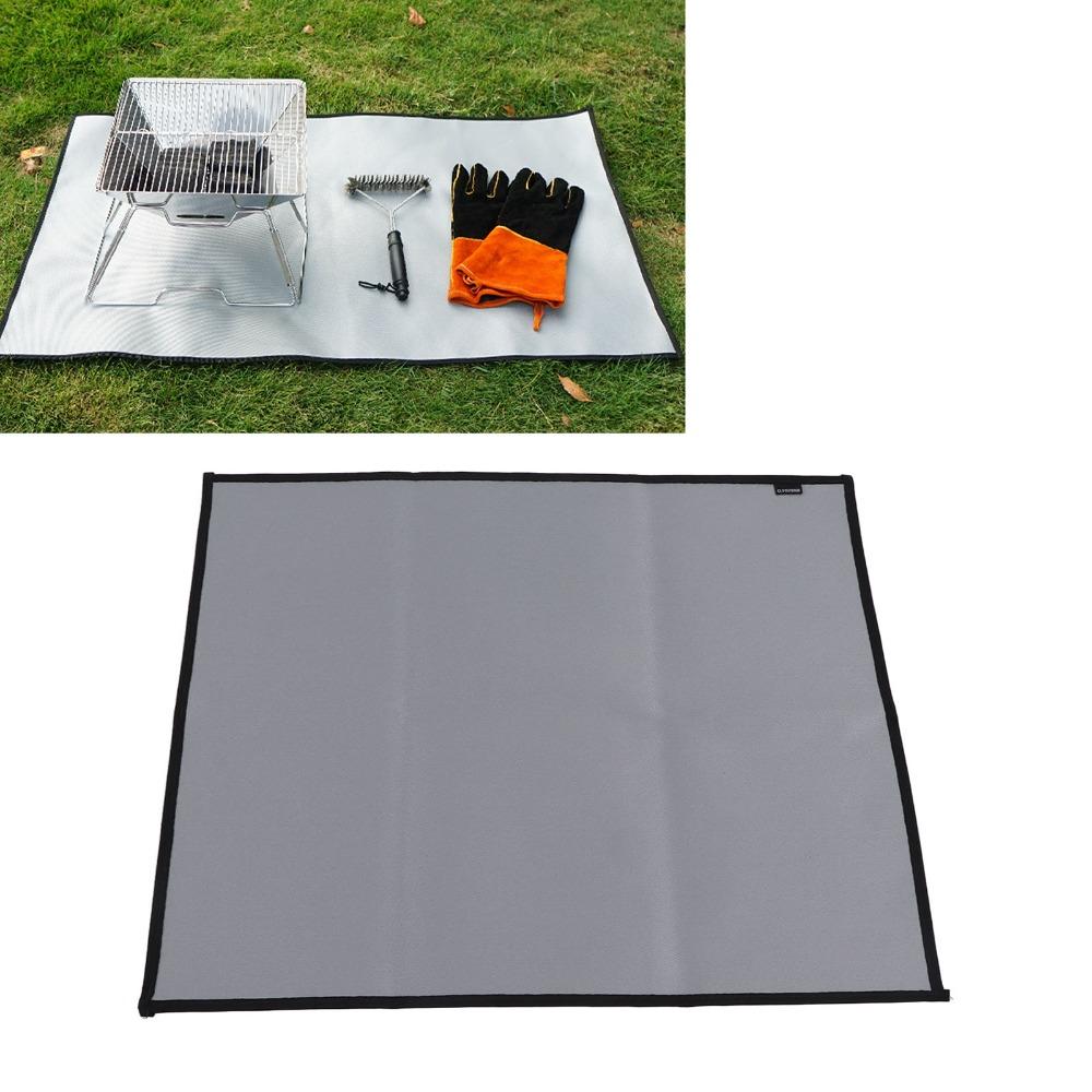 Silicone Coated Fiberglass Fireproof Grill Mat Grey Flame Retardant Fire Pit Mat With Storage Bag Foldable