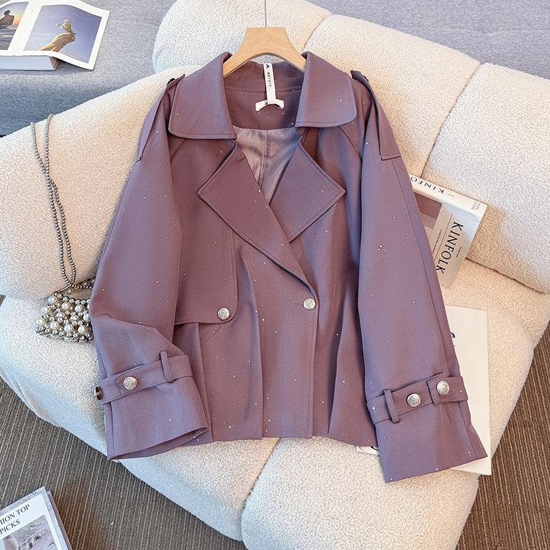 A New Spring and Autumn Commuter Style Sequined Suit Windbreaker and Wide-leg Pants Two-piece Set for Plus-size Women's Clothing