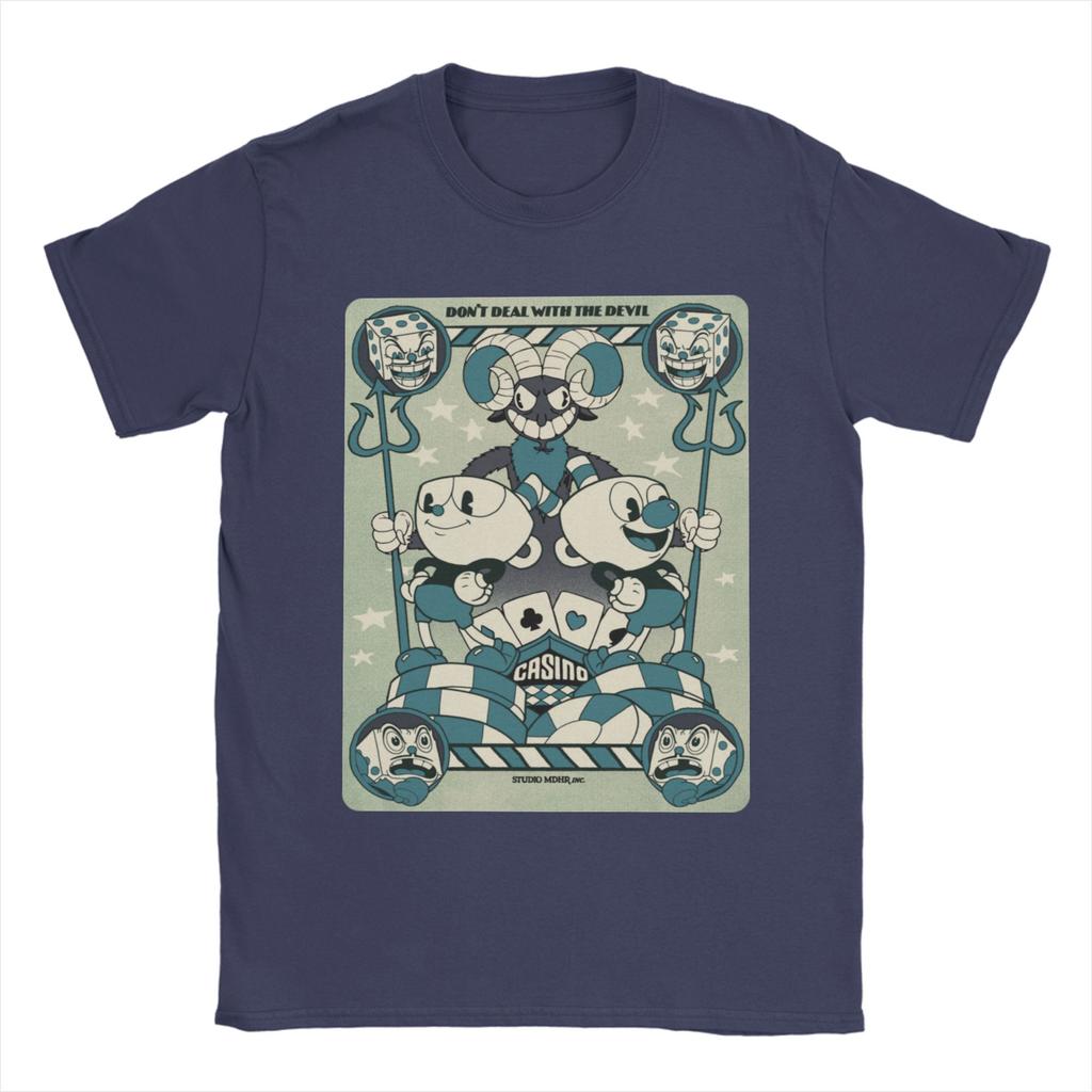 Men TShirt Cuphead Playing Card Vintage 100 Cotton Tees Short Sleeve  T Shirt O Neck Clothes 6XL