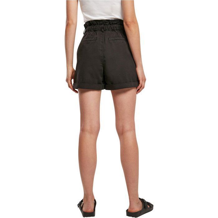 Short taille haute femme - Urban Classics - noir - style paperbag à volants - poches intégrées