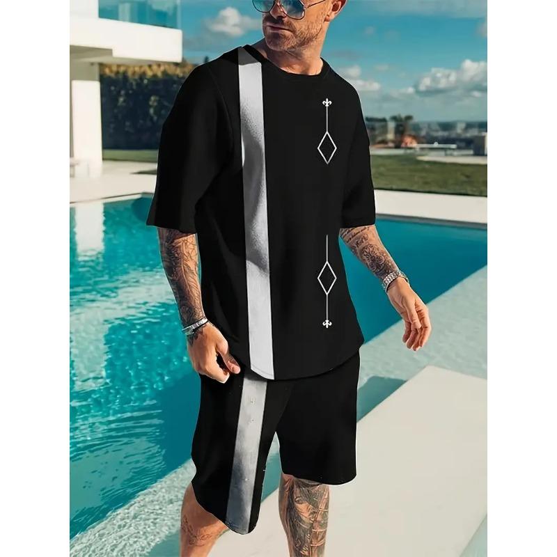 Summer Tracksuit 2 Piece Outfit Male 3D Color Block Print Short Sleeve T-Shirt Shorts Jogging Sets Outdoor Street Men's Clothing