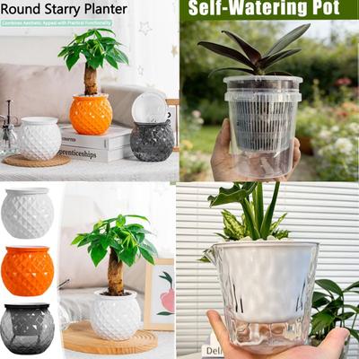 Hydroponic Flower Pot Transparent Automatic Water Absorbing Flowerpot Household Plants Self Watering Planter Home Office Decor