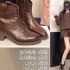 Leather cowhide western cowboy boots women's short boots thick heel new velvet Martin boots