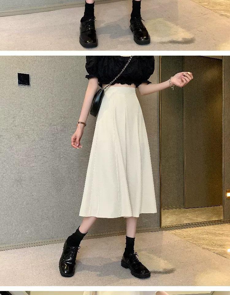 Beige Drapey High Waist A-Line Midi Skirt for Women - Spring/Summer Edition