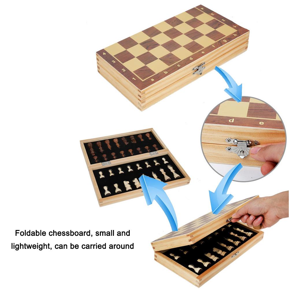 Magnetic Wooden Chess Board Set Folding International Chess Game 11.4x11.4in with Crafted Chess