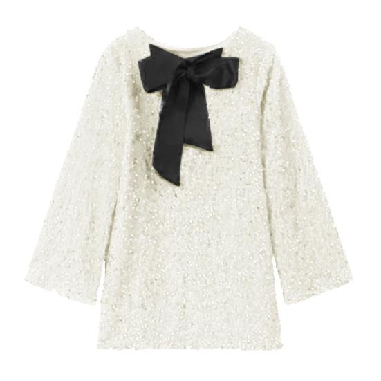 Women Sequin Dress Big Bow Decor Long Sleeves A-line Loose Pullover Aove Knee Length Cocktail Party Club Mini Dress