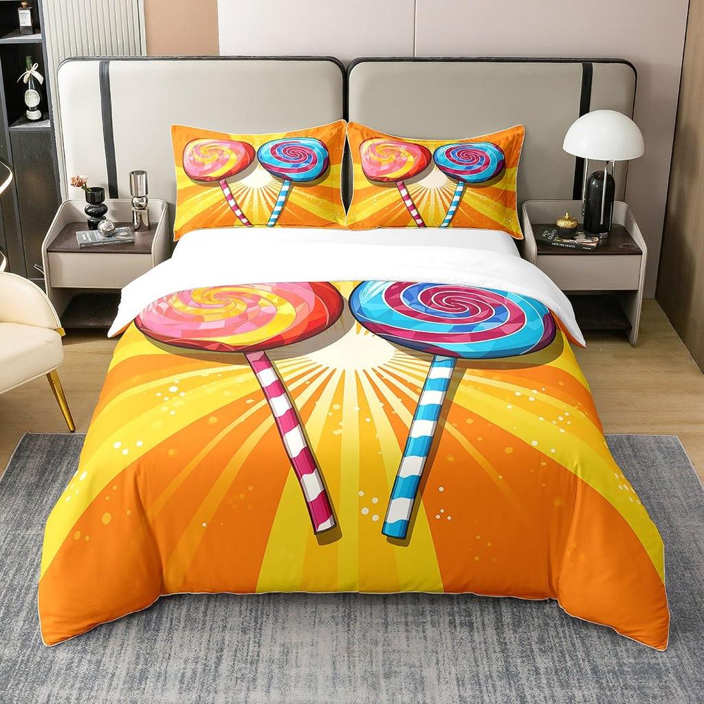 Rainbow Lollipop Duvet Cover for Kids Boys Girls Queen Lightweight Quilt Covers Sweet Themed Bedding Set Room Decor No Comforter