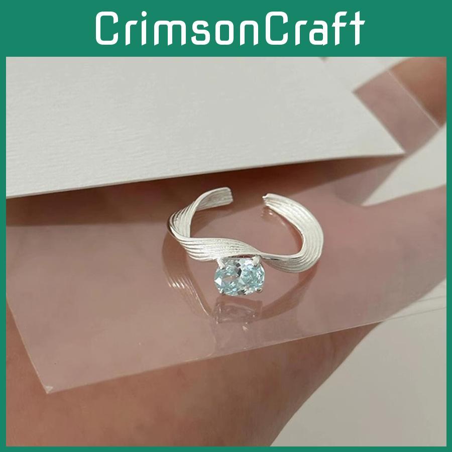 Fashionable Geometric Blue Zircon Copper Ring For Women Adjustable Open Design