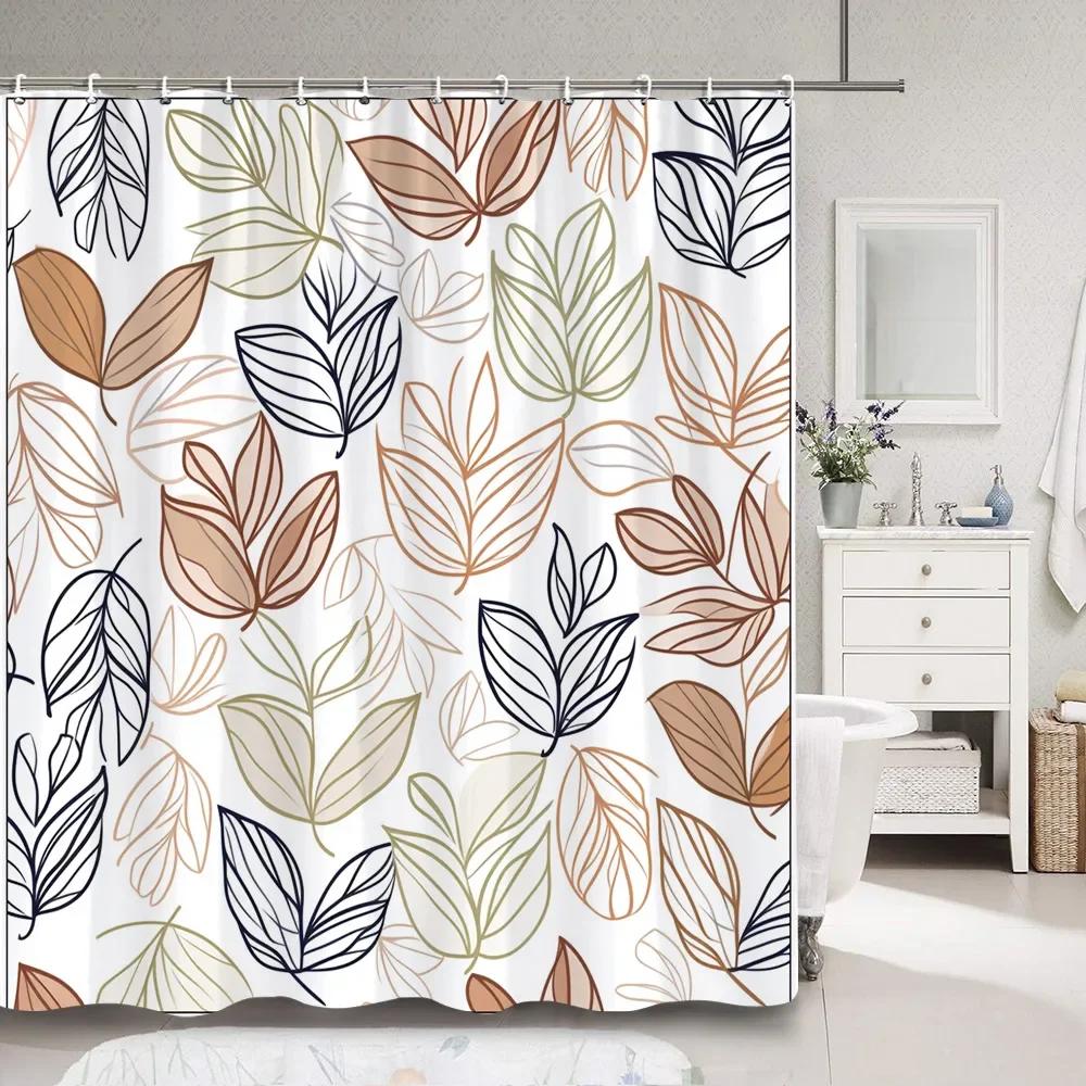 Leaf Shower Curtain Simple Modern Colourful Leaf Polyester Fabric Shower Curtains Bathroom Decor With Hooks Bathroom Accessories