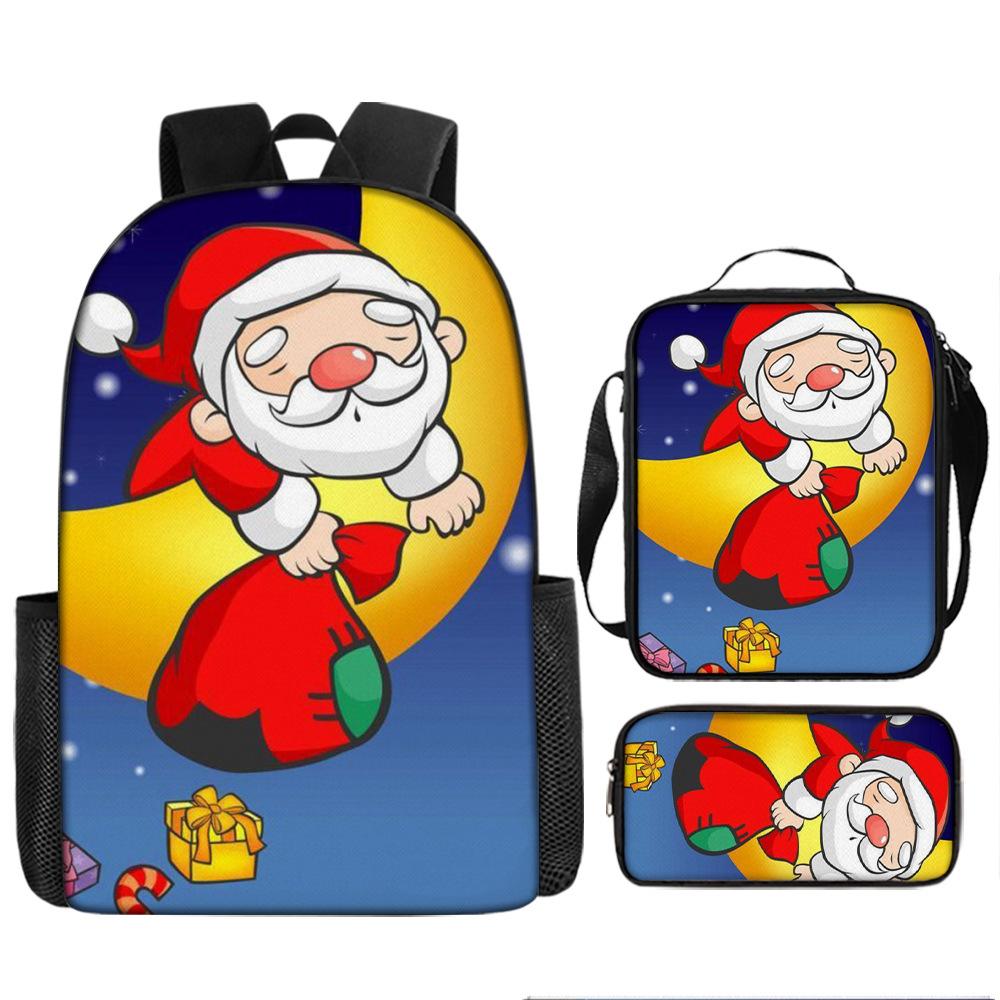 Santa Claus Christmas Tree Backpack Elementary School Bag Large Capacity Leisure Bag Lunch Bag Pencil Bag Three-piece Set