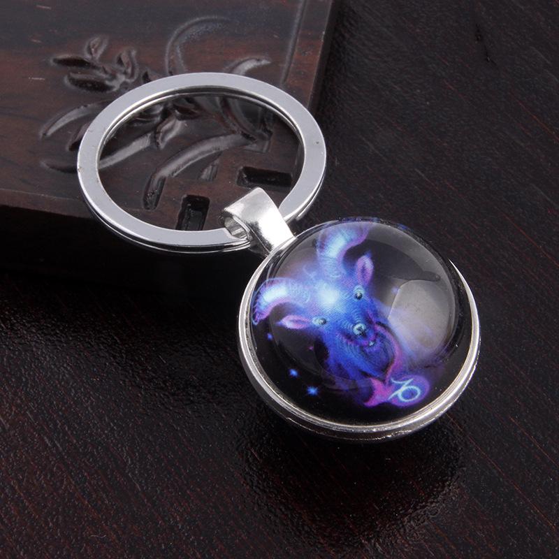 Luminous Scorpio Virgo Crystal Keychain: Double-Sided Glass Pendant Metal Keyring
