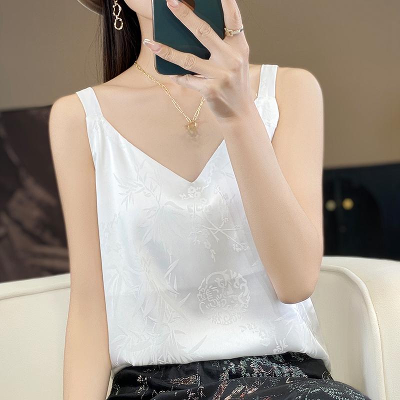 

Летний женский жилет, новый ледяной шелк, шелковый слинг, 50% шелк, 50% полиэстер, смешанное волокно, дышащая, маленькая рубашка S белый